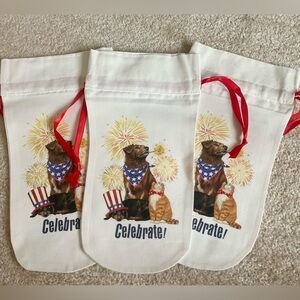 Set of 3 Mary Lake Thompson Patriotic Dog Theme Wine Bags